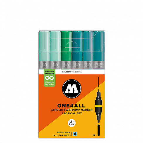 Набор акриловых двусторонних маркеров Molotow ONE4ALL Acrylic Twin Tropical Set 6 штук