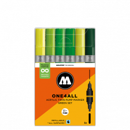 Набор акриловых двусторонних маркеров Molotow ONE4ALL Acrylic Twin Green-Set 6 штук