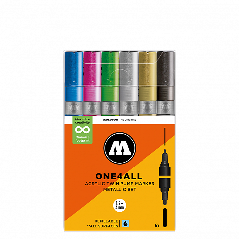 Набор акриловых маркеров Molotow ONE4ALL Acrylic Twin Metallic-Set 6 штук