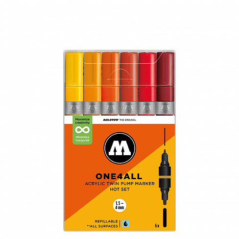 Набор акриловых маркеров Molotow ONE4ALL Acrylic Twin Hot-Set 6 штук