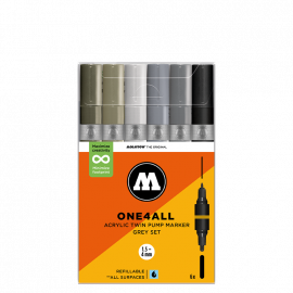 Набор акриловых маркеров Molotow ONE4ALL Acrylic Twin Grey-Set 6 штук