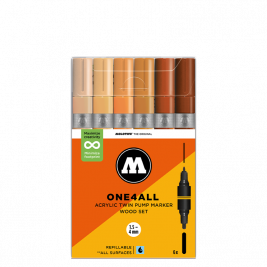 Набор акриловых двусторонних маркеров Molotow ONE4ALL Acrylic Twin Wood Set 6 штук