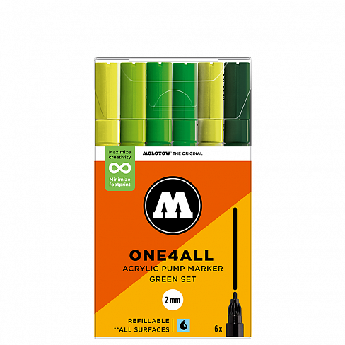 Набор акриловых маркеров Molotow ONE4ALL 127HS Green-Set 2 мм 6 штук