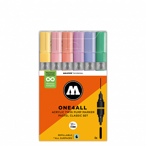 Набор акриловых маркеров Molotow ONE4ALL Acrylic Twin Pastel Classic Set 6 штук