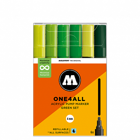 Набор акриловых маркеров Molotow ONE4ALL 227HS Green-Set 4 мм 6 штук