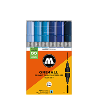Набор акриловых двусторонних маркеров Molotow ONE4ALL Acrylic Twin Blue-Set 6 штук