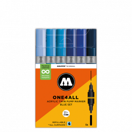 Набор акриловых двусторонних маркеров Molotow ONE4ALL Acrylic Twin Blue-Set 6 штук