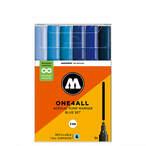 Набор акриловых маркеров Molotow ONE4ALL 227HS Blue-Set 4 мм 6 штук
