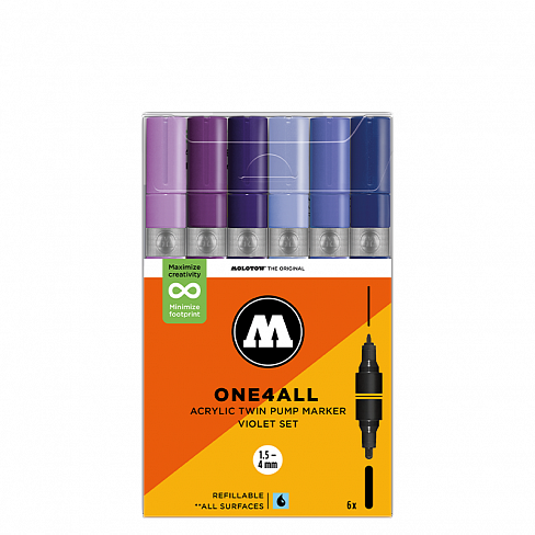 Набор акриловых двусторонних маркеров Molotow ONE4ALL Acrylic Twin Violet Set 6 штук
