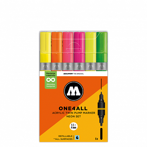 Набор акриловых маркеров Molotow ONE4ALL Acrylic Twin Neon-Set 6 штук